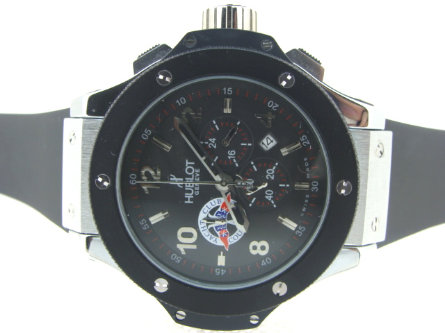 Réplique Hublot Big Bang Chronograph Quartz Movement Steel Case with Black Bezel-Black Dial and Black Rubber