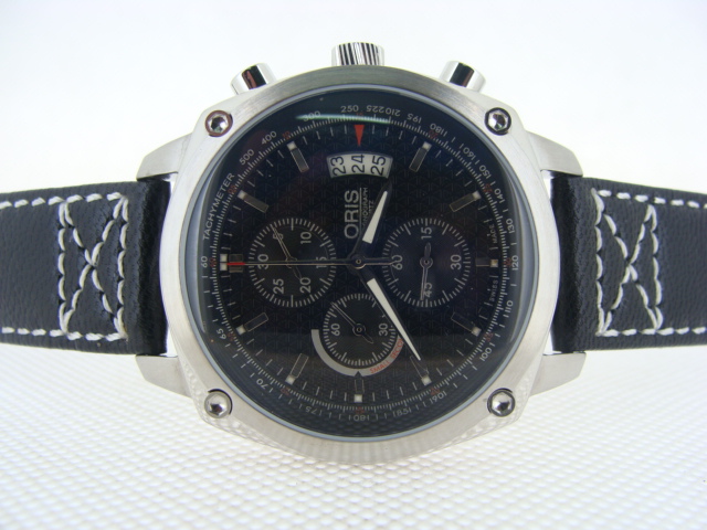 Réplique Oris Chronograph Quartz Movement Silver Case with Black Dial and Silver Stick Marker-Black Leather S