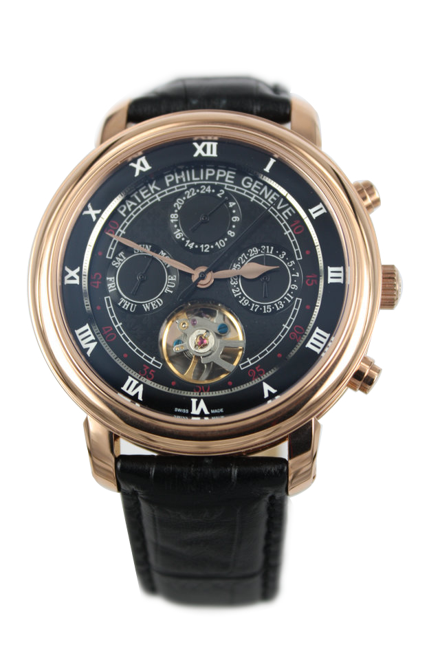 Réplique Patek Philippe Astronomical Celestial Double Dial Rose Gold Case with Black Dial and Black Leather S