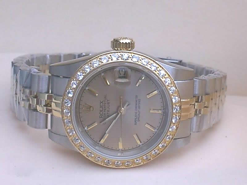 Réplique Replique Rolex Datejusts Jubilee Datejust 18k & SS Diamond Bezel Gray dial bar markers II RD0024