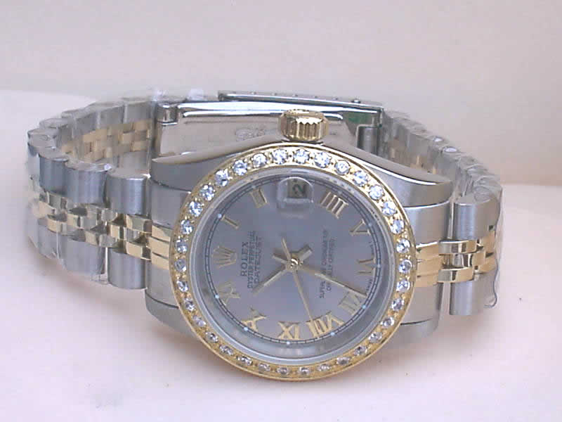 Réplique Replique Rolex Datejusts Jubilee Datejust 18k & SS Diamond Bezel Gray dial roman numeral markers