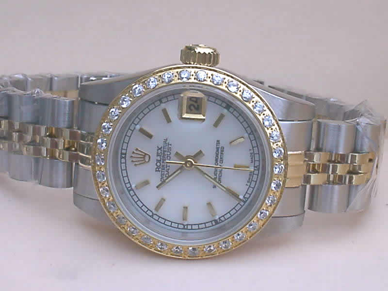 Réplique Replique Rolex Datejusts Jubilee Datejust 18k & SS Diamond Bezel White dial bar markers I RD0033