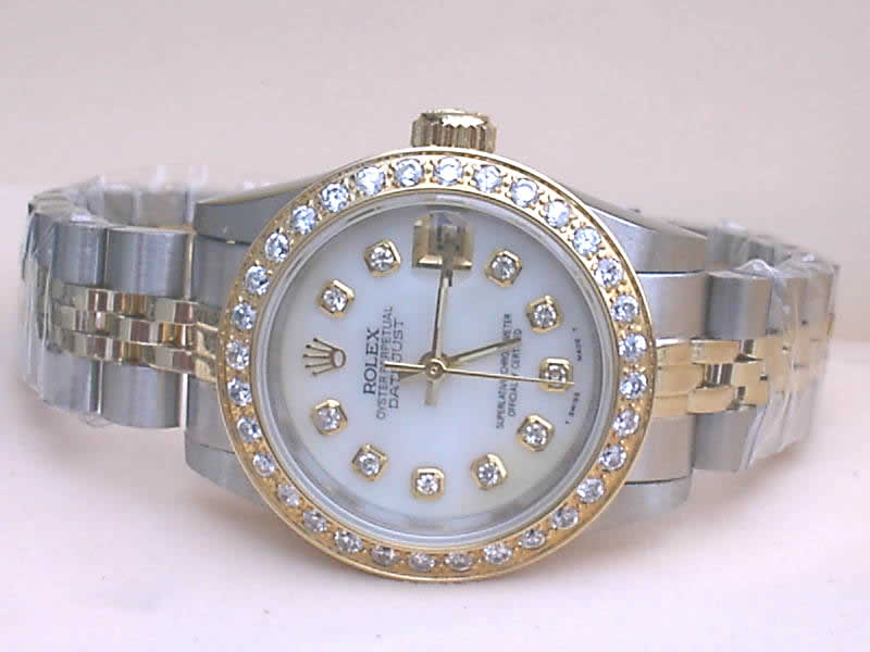 Réplique Replique Rolex Datejusts Jubilee Datejust 18k & SS Diamond Bezel White dial diamond (CZ) hour mar