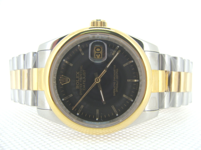 Réplique Replique Rolex Datejusts Oyster Datejust 18k & SS 18Kt SS Black Dial Bar Hour markers V RX025 Wat