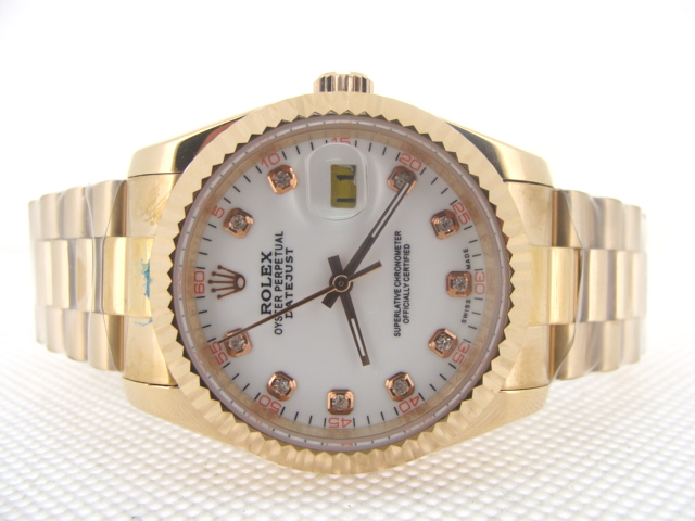 Réplique Replique Rolex Datejusts-Oyster Perpetual 18k Gold-White Dial Number Hour Markers 1