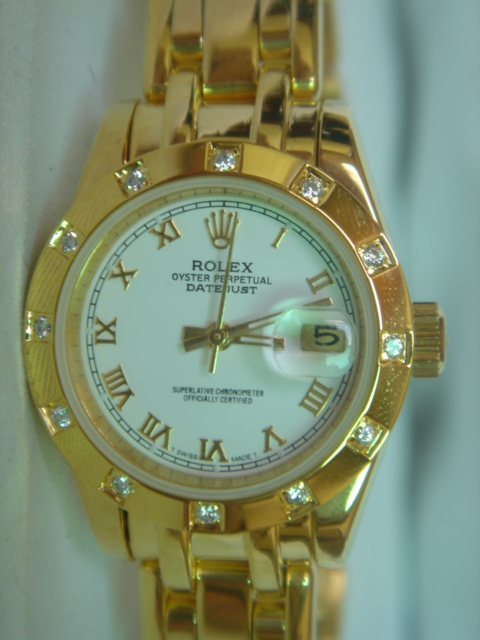 Réplique Replique Rolex Datejusts Pearlmaster 18k Gold Full 18K Gold White Dial Roman Numeral Hour markers RX0