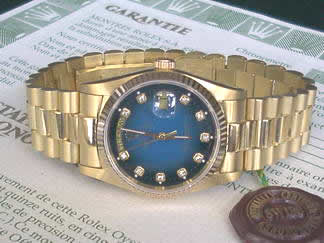 Réplique Replique Rolex Day-Dates 18k Gold Blue dial diamond (CZ) hour markers RD0085 Watches