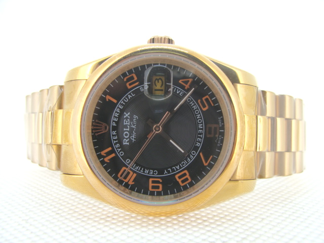 Réplique Replique Rolex Sports Modèles Air King 18K Gold Black Dial Orange Arabic Hour Markers RX5059 Wat