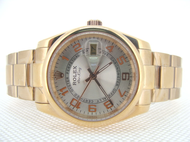 Réplique Replique Rolex Sports Modèles Air King 18K Gold & SS Black Dial Orange Arabic Hour Markers R