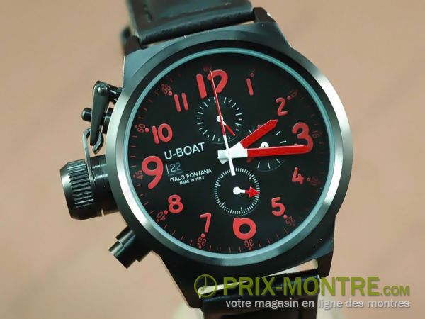 Montres U-Boat Flight Deck 50mm PVD / LE Noir / Rouge Jap Quartz Chrono