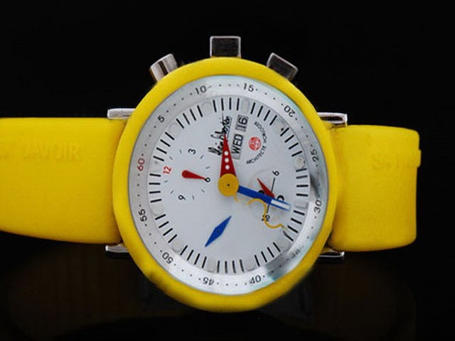 Alain Silberstein White Dial and Yellow Bezel-Yellow Rubber Strap and Big Calendar Montre