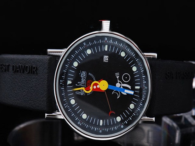 Alain Silberstein Black Dial and Silver Case-Black Rubber Strap Montre