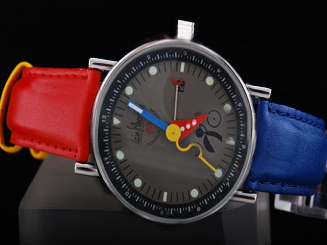 Alain Silberstein Grey Dial and White Marking-Red and Blue Leather Strap Montre