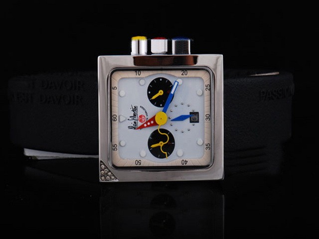 Alain Silberstein Light Blue Dial and White Bezel-Black Rubber Strap Montre
