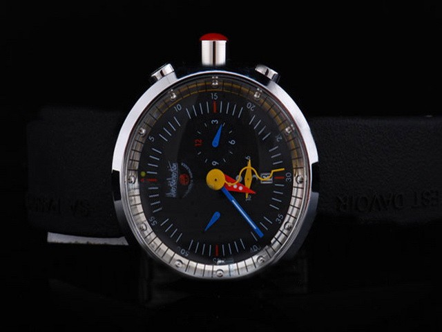 Alain Silberstein Black Dial and White Bezel-Black Rubber Strap Montre