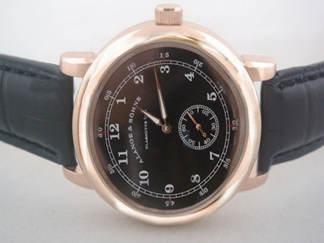 A.Lange&Sohne Rose Gold Case with Black Dial and Rose Gold Pointer-Leather Strap Montre