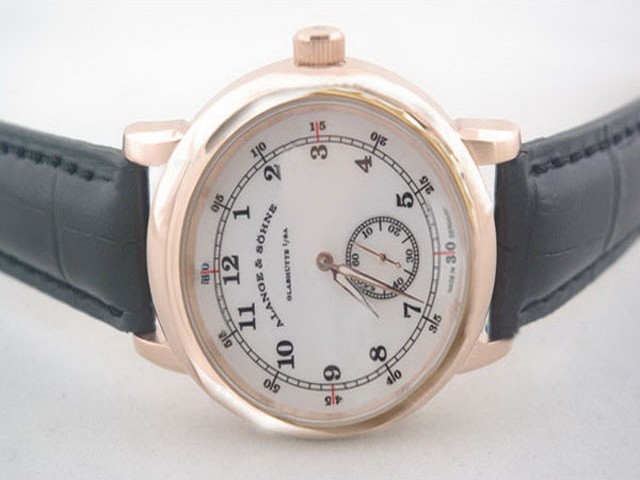 A.Lange&Sohne Rose Gold Case with White Dial and Rose Gold Pointer-Leather Strap Montre