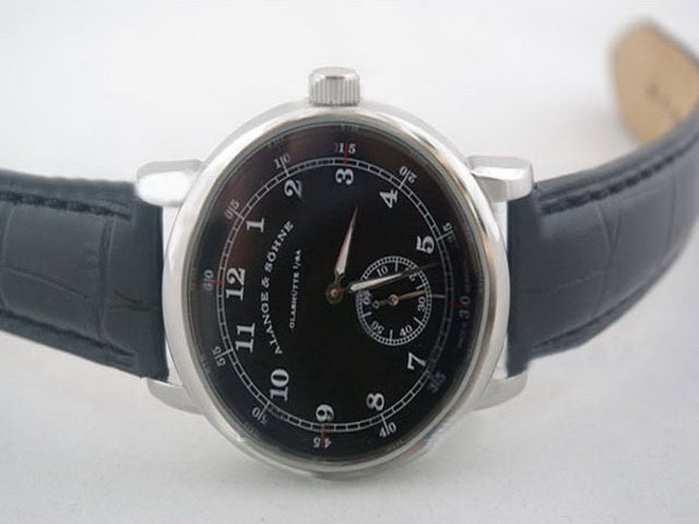 A.Lange&Sohne Black Dial and Silver Pointer-Leather Strap Montre