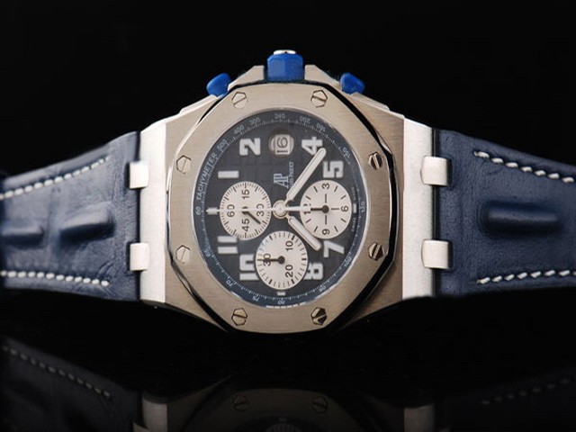 Audemars Piguet Blue Dial with White Subdials and Numeral Marker-Blue Leather Strap Montre