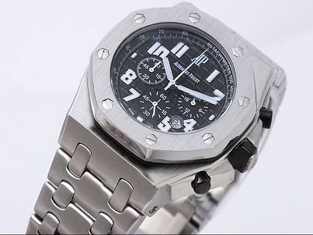 Audemars Piguet Black Dial and White Marking-SSband Strap Montre