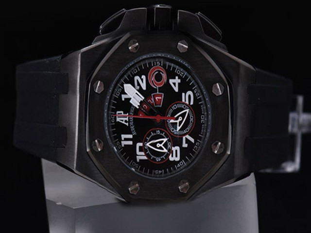 Audemars Piguet Black Dial and Bezel,White Marking and Rubber Strap Montre