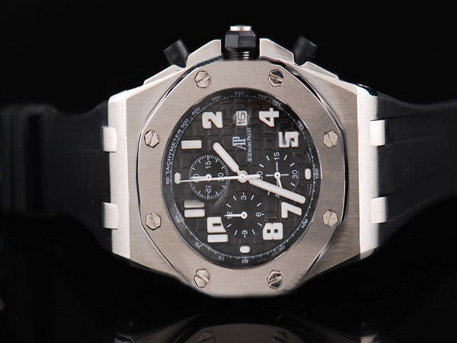Audemars Piguet Black Grid Dial-White Numeral Marker and Black Rubber Strap Montre