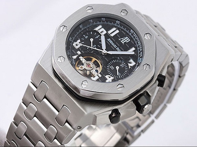 Audemars Piguet Black Dial and White Marking-SS Strap Montre
