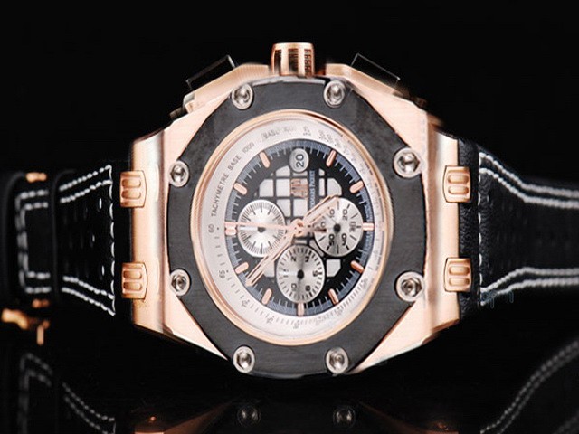 Audemars Piguet Black Bezel and Rose Gold Case-Black Leather Strap Montre