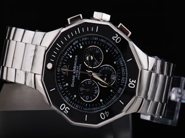 Baume & Mercier Black Bezel with Black Dial and SSband Strap Montre