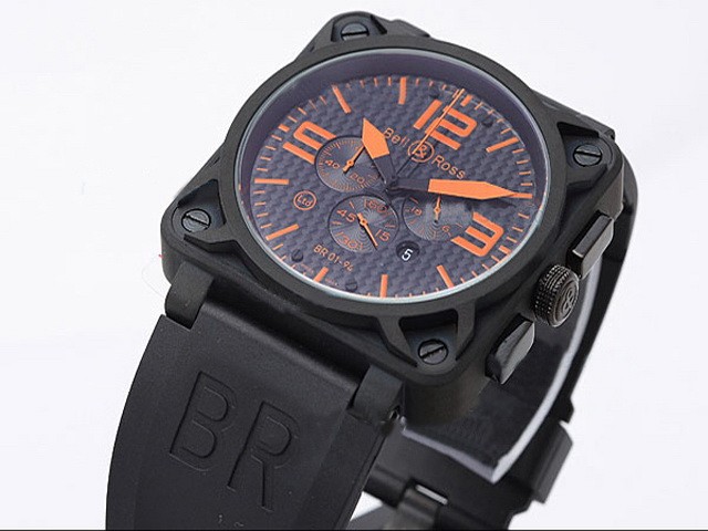 Bell&Ross Black Case with Blue Dial and Orange Marking Montre