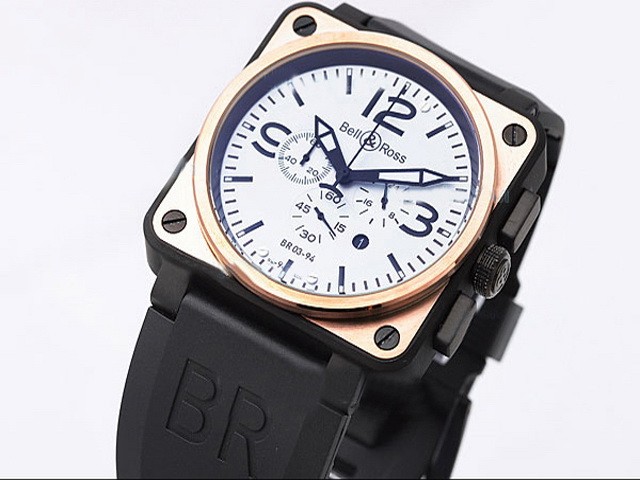 Bell&Ross Rose Gold Case and Bezel with White Dial and Blue Marking Montre