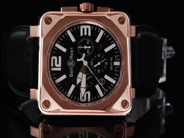 Bell&Ross Gold Bezel And White Marking With Leather Strap Montre