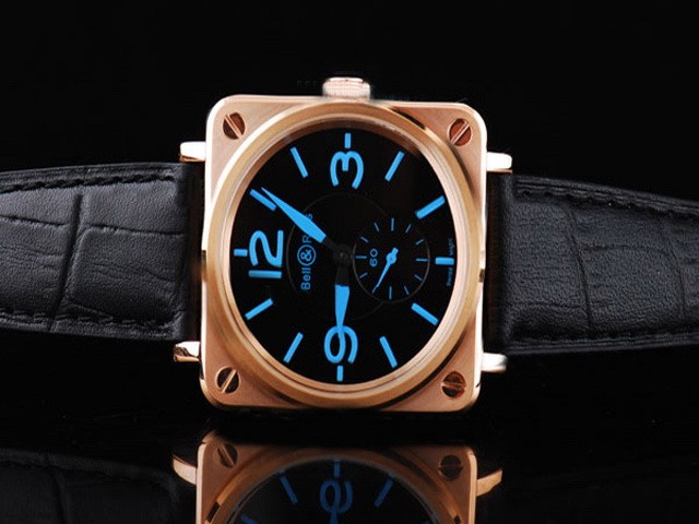 Bell&Ross Black Dial and Blue Number Marking and Rose Gold Case-Black Leather Strap Montre Bell&Ross Black Dial and Blue Number Marking and Rose Gold Case-Black Leather Strap Montre