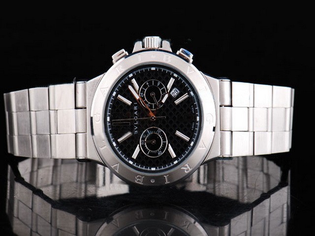 Bvlgari Black Grid Dial and Silver Marking-Small Calendar-Stainless Steel Strap Montre