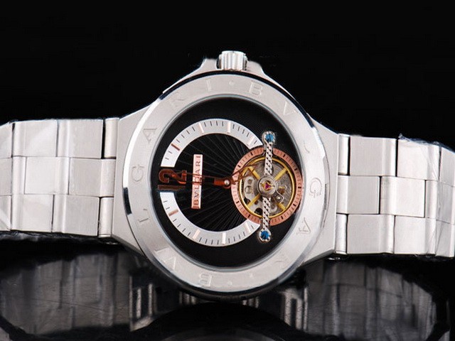 Bvlgari Black Dial And Whtie Bezel With Bvlgari Logo-Stainless Steel Strap Montre