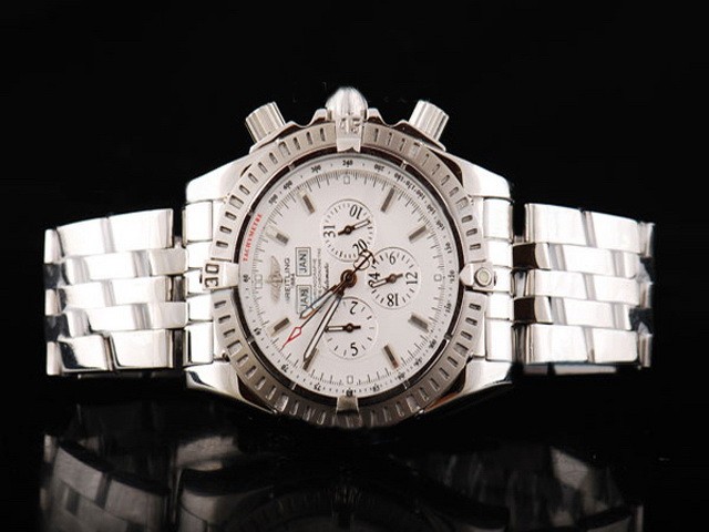 Breitling Matic Automatic Movement Silver Case with White Dial and Silver Stick Marker-SS Strap Montre