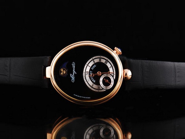Breguet Rose Gold Case with Black Dial and Black Roman Markers-Black Leather Strap Montre