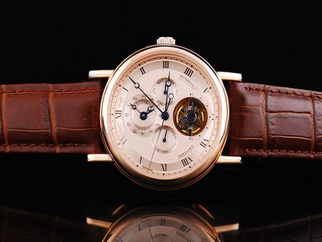 Breguet Black Rome Marking with Rose Gold Case and Dial-Brown Leather Montre