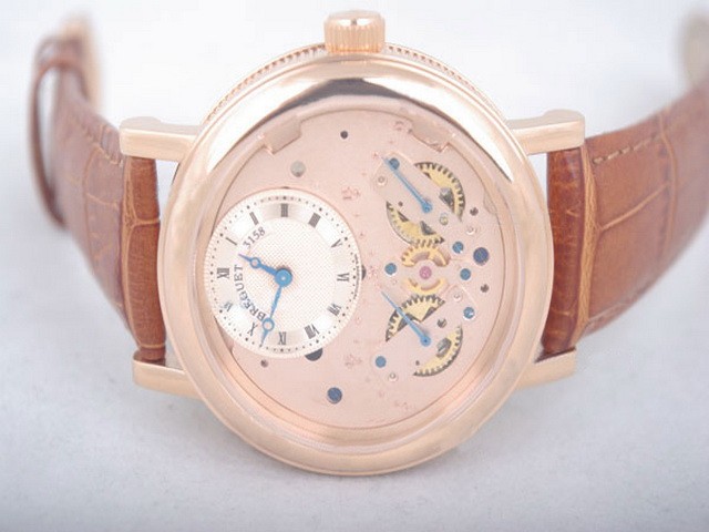 Breguet Rose Gold Case with Rose Gold Dial-Brown Leather Strap Montre