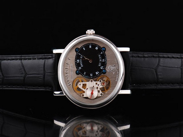 Breguet Silver Case with Black Small Dial and Black Leather Strap Montre