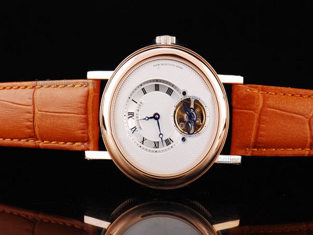 Breguet White Dial and Rose Gold Case-Brown Leather Strap Montre