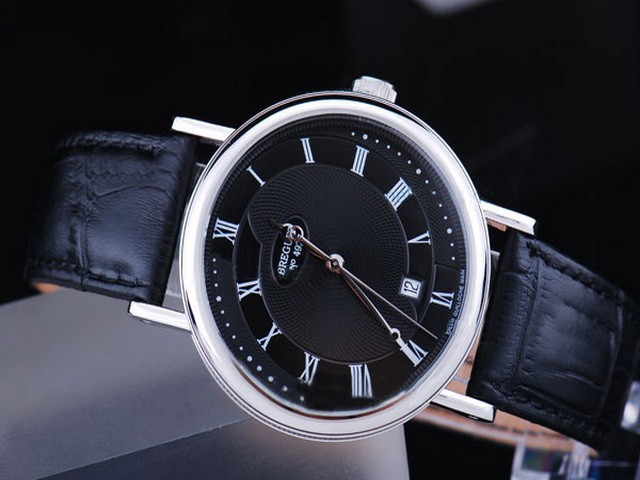 Breguet Black Leather Strap-Black Face Montre