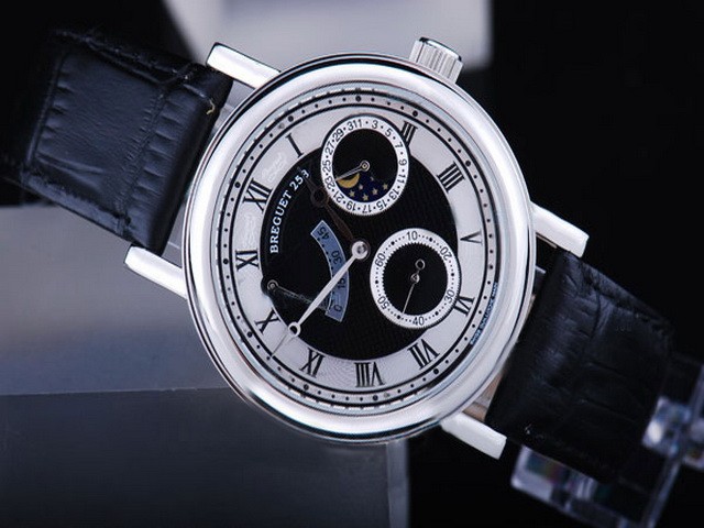 Breguet Black Leather Strap and Black Face Montre