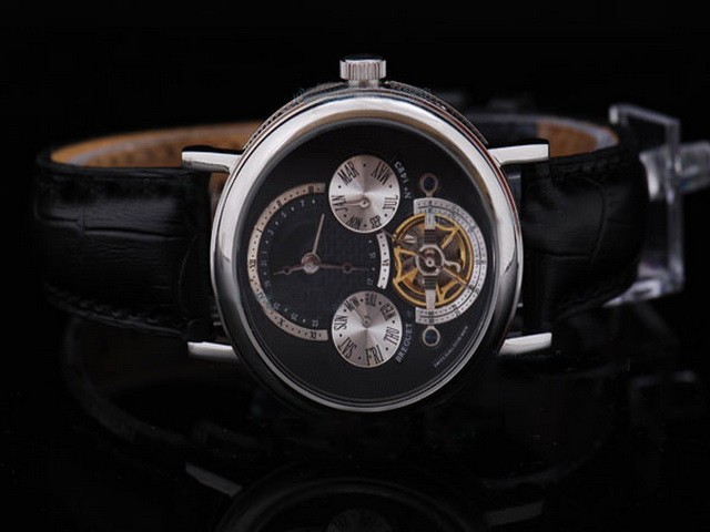 Breguet Black Leather Strap-Black Face Montre