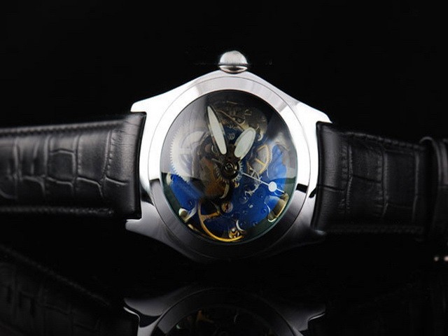 Chanel Silver Case with Skeleton Dial and Black Leather Strap Montre