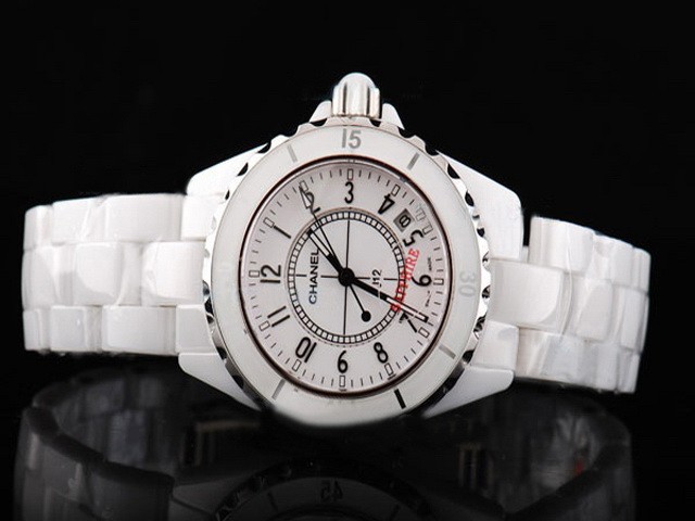 Chanel White Ceramic Case/Strap with White Dial and Black Numeral Marker-Back Skeleton Montre