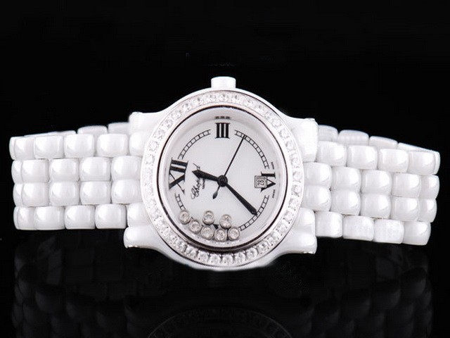 Chopard White Dial and Diamond Bezel Montre