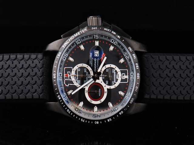 Chopard Black Dial and PVD Case-Rubber Strap Montre