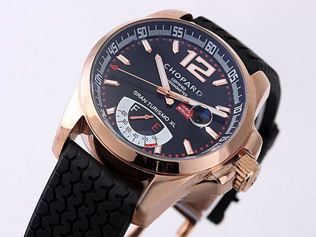 Chopard Black Dial,Gold Marking and Black Rubber Strap Montre