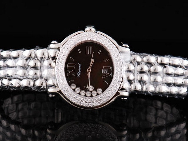 Chopard Black Dial With Diamond Bezel and Silver Case-SSband Montre